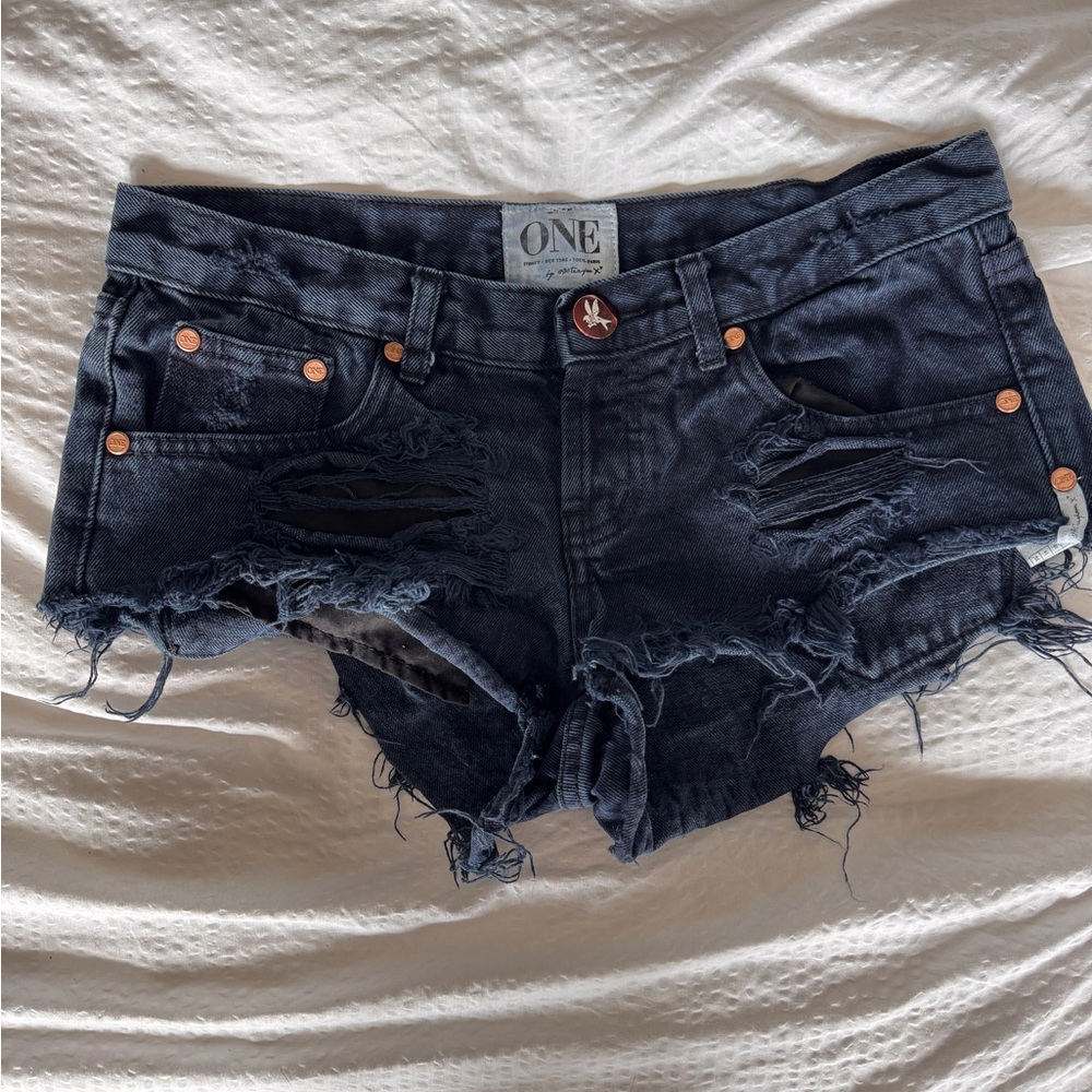 One Teaspoon Black Jean Shorts Distressed Cut-Off